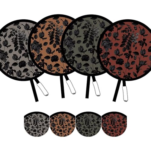 4 Pack Chic Black Botanical Foldable Hand Fans, Versatile Round Handheld Fans for Travel, Events, Indoor and Outdoor (Chic Black) - style: Chic Black