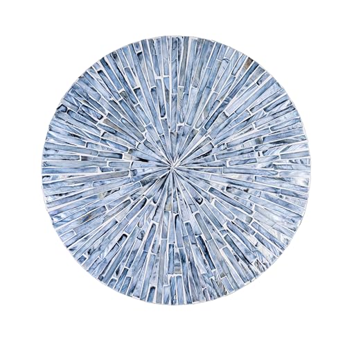 PEMAR 12.6” Handcrafted Mother of Pearl Blue Starburst Lazy Susan – Rotating Centerpiece for Dining Table, Elegant Beach House & Farmhouse Home Décor, Luxury Hostess & Housewarming Gift - color: Blue Starburst