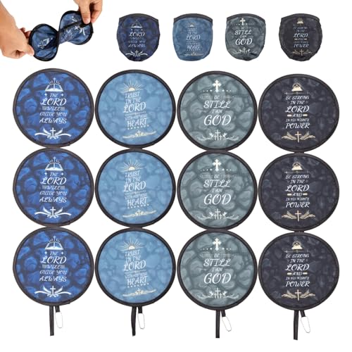 12Pcs Christian Round Foldable Hand Fan Japanese Foldable Fan Style Handheld Foldables Compact Cooling Fans,Round Folding Fan for Outdoor Games,Xmas Decoration,Festival,Party Favors,Travel,Events - color: Christian