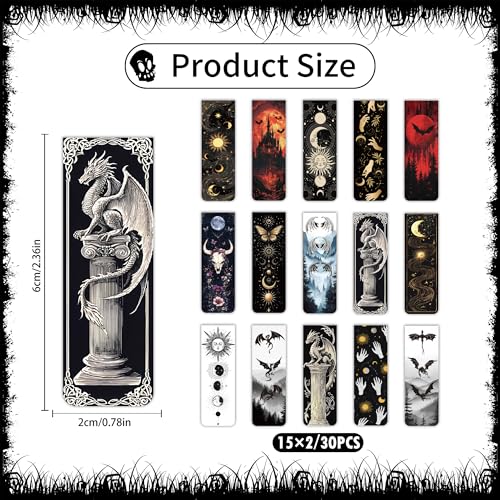 Dark Fantasy Magnetic Bookmarks: 30 Pcs Gothic Witchy Moon Book Mark Clips for Book Lovers, Dark Academia Page Marker for Reading Women Men, Bookish Gifts for Birthday Halloween School Office Supplies - style: Fantasy
