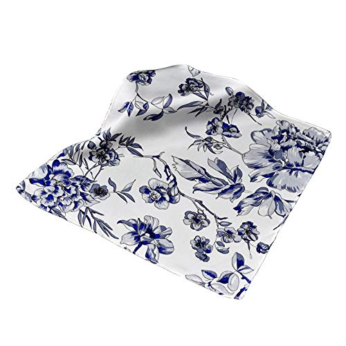 Bandana,handkerchief, hanky,silk cerpe satin with oriental art pattern - color: Flower Branch Blue Pattern