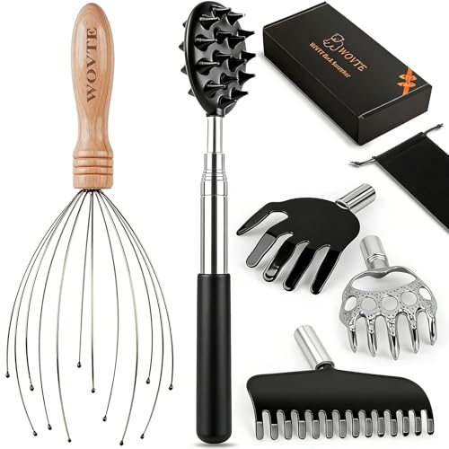 WOVTE Back Scratcher & Head Massager Kit, Stocking Stuffers Gifts for Men