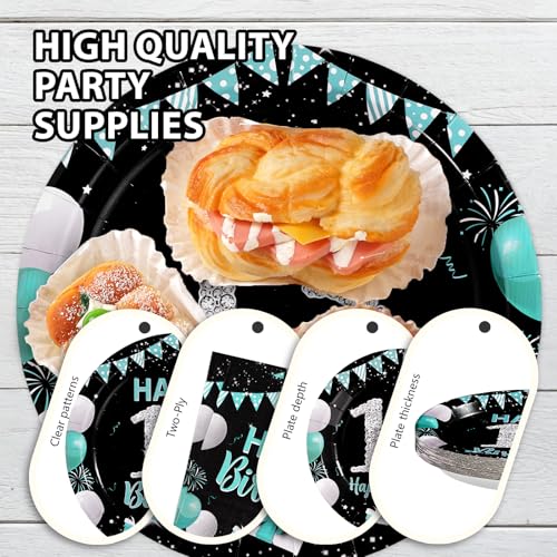 96Pcs Teal Black 13th Birthday Party Decorations, Serves 24 - style: Peacock Blue Black 13th Birthday