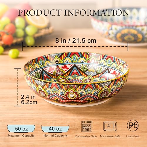 Henten Home Ceramic 50 oz Pasta Bowls, Shallow Soup Bowl Set of 2 - color: Set A