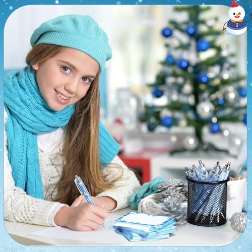 Dispowreath 24 Pcs Winter Sticky Notes with Pens Blue Snowflake Themed Gift - style: Blue Xmas