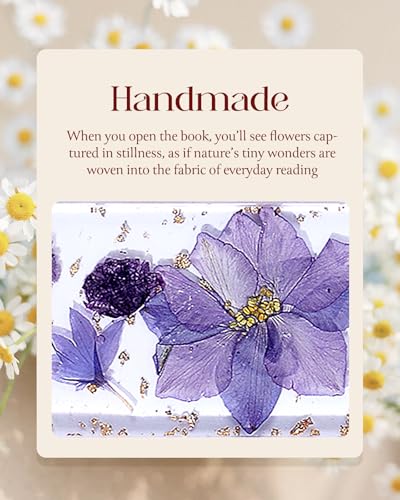 Buleens 2PCS Bookmarks for Women - Purple Yellow Book Marks for Readers Book Lovers, Personalized Handmade Dried Flower Resin Pressed Flowers Bookmark with Tassels, Pretty and Aesthetic - color: Purple Yellow