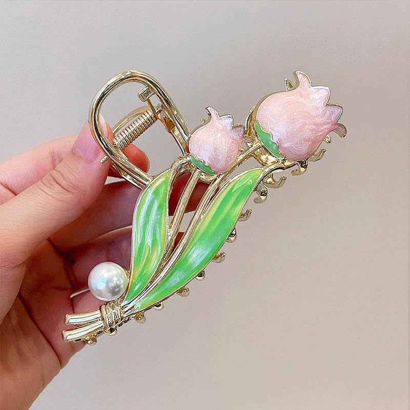 1 Pack Flower Claw Clips for Women Girls, Large Nonslip Pink Tulip Design Hair Clips,Strong Hold Neutral Metal Hair Claw Clips for Thick Thin Long Hair, Spring Summer Flower Hair Styling Accessories - color: Pink Tulip