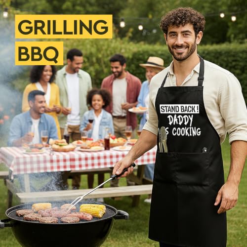 Funny Black Grill Apron with Pockets for Man,Dad,Husband,Father in Law,Chef Daddy Grilling Apron BBQ Cooking Gifts - color: Daddy Apron-2