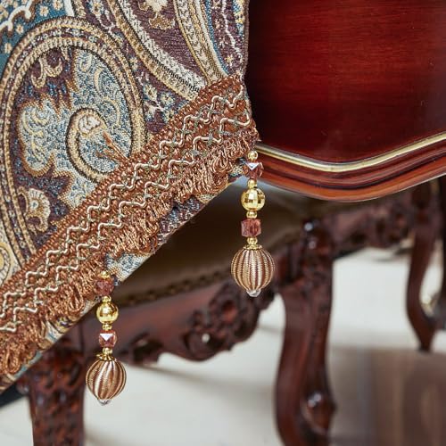 Luxury Vintage Design Table Runner 90 inches Long Embroidery Jacquard Fabric with Multi-Tassels Table Runners for Dining Room Dresser Wedding Holiday Party Fireplace Decorations (Coffee, 12X90inch) - color: Coffee, size: 12X90inch