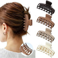 Mesovor 4 Pack 3.5" Double Row Teeth Claw Clips for Thin Fine Hair Non-Slip - color: Brown Neutral Matte