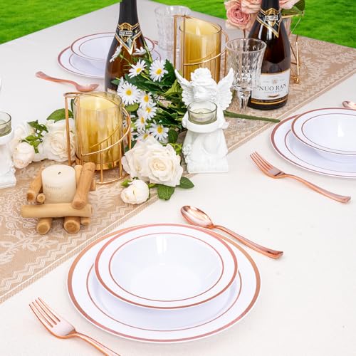realluck 100 Pack White Disposable Soup Bowls with Rose Gold Rim - color: Rose Gold, size: 100Pack