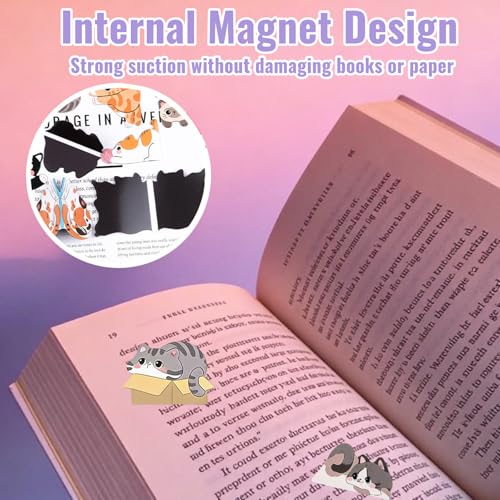 10Pcs Magnetic Cat Bookmarks,Cute Cat Magnet Bookmark Set with Strong Clip-on Design,Valentine's Day, Birthday Gift for Women,Readers & Book Lovers
