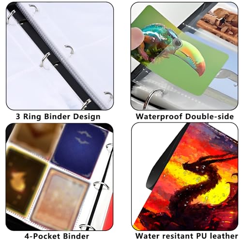 4 Pocket Trading Card Binder, Holds 400 Cards, Zipper Binder - color: Ice Fire Dragon