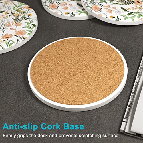 Coasters for Drinks, Set of 6 Cute Absorbent Ceramic Drink Coasters - color: Flower Illustration 02