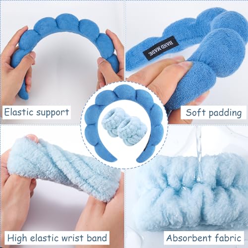 Zkptops Spa Headband for Washing Face Wristband Set Sponge Makeup Skincare Terry Cloth Bubble Soft Get Ready Hairband for Women Girl Puffy Padded Headwear Non Slip Thick Hair Accessory(Dark Blue) - color: YP Dark Blue