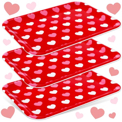 JarThenaAMCS 3Pcs Valentine' s Day Serving Trays Reusable Serving Dishes Red Pink Heart Decorative Platter for Wedding Party Sharing Snacks Fruits Dessert, 13 x 10 Inch - style: Red Pink Heart