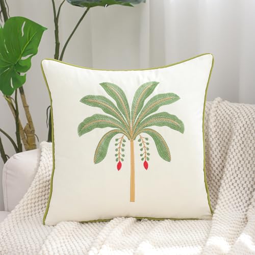 Embroidered Throw Pillow Covers 18x18 Pack of 2 Sage Green Palm Tree - color: Sage Green Palm Tree