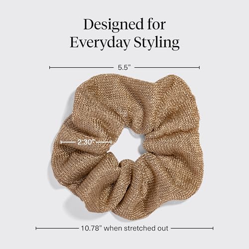 Kitsch Metallic Mesh & Satin Scrunchies For Women - Cream & Gold, 2pcs - color: Cream & Gold