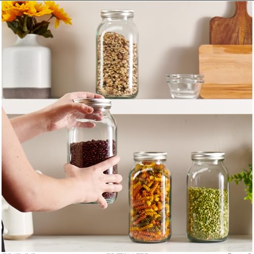 GLING [3 Count 64 oz. Wide-Mouth Glass Mason Jars with Metal Airtight Lids and Bands 2 Quart Large For Preserving, & Meal Prep
