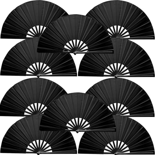 10 PCS Boots on The Ground Hand Fan Bulk - Rave Fans 13 Inch Large Clacking Fans for Line Dancing Make Loud Sounds for Party - color: Black