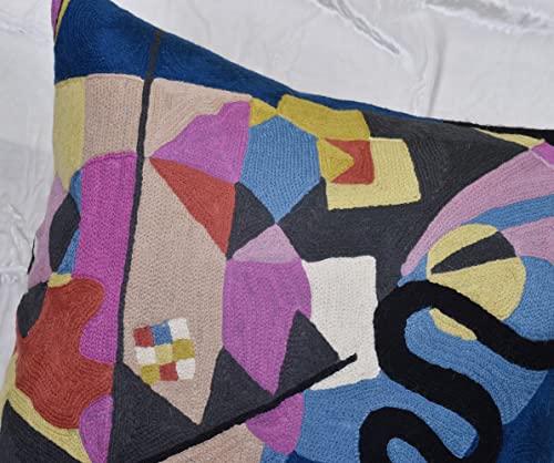 Wool Cotton Blend Abstract Flow Plush Pillow Cover - 18x18, Indoor and Outdoor - color: Blue