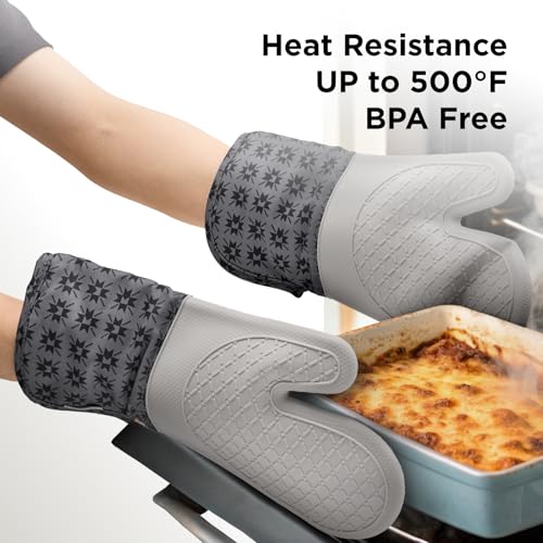 Kitchen Mama UltraShield Silicone Oven Mitts, Gem Gray - color: Gem-gray