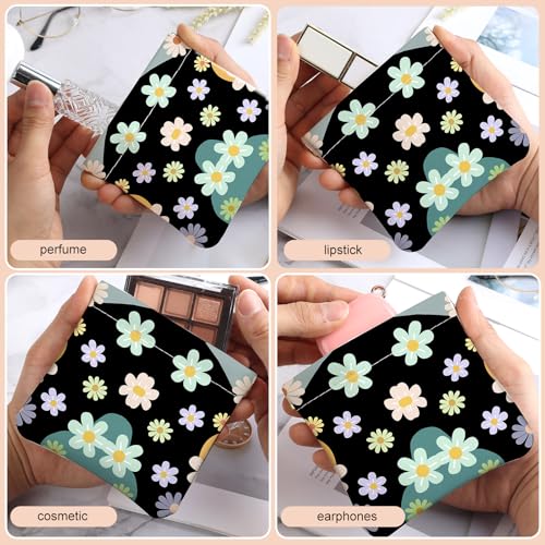 2Pcs PU Leather Small Squeeze Coin Purse Pouch Mini coin Bag Unique And Cute Wallet Cosmetic Bags Change Bag For Women Girls Men （Black Powder Line Flower - color: Black Powder Line Flower