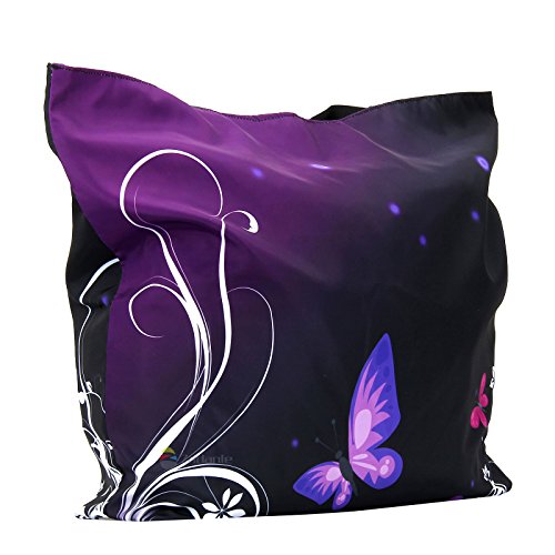Beach Tote Bags Travel Shopping Bag With Zippered for Women - color: Purple Butterfly