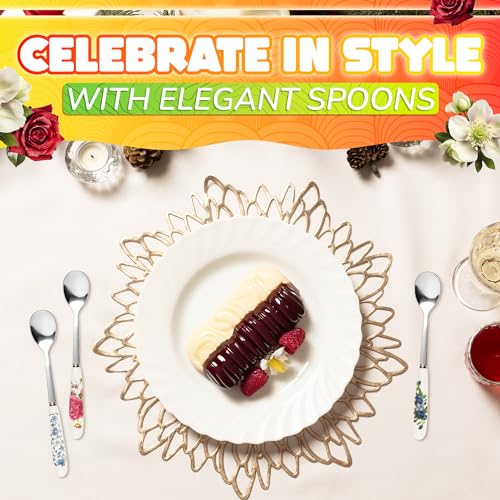 6 Pcs Coffee Spoons Set, 6.1", Floral Ceramic Handle and Stainless Steel - color: 6 Pcs Floral Ceramic Handle Spoons Set