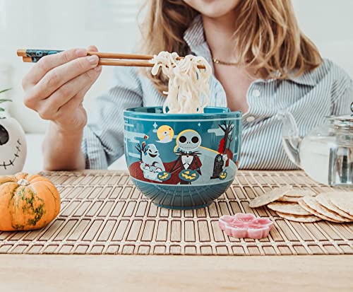 Disney The Nightmare Before Christmas Jack Skellington and Friends Japanese Ceramic Dinnerware Set | Includes 20-Ounce Ramen Noodle Bowl and Wooden Chopsticks - color: Jack Skellington and Friends