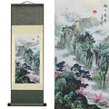 AtfArt Silk Scroll Painting, Waterfall River Landscape, 36.2x12in - color: A7