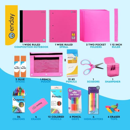 Enday Back to School Supplies for Kids, School Supply Grades K-5 - color: Pink, size: 1 Kit