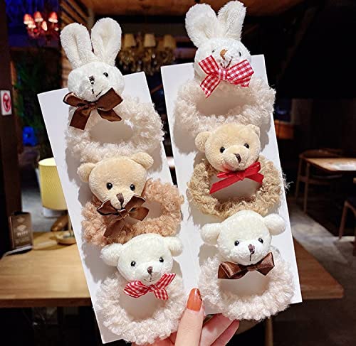 GK-O 6 PCS Womens Scrunchies Cute Rabbit Bear Hair Tie Kawaii Plush Rope
