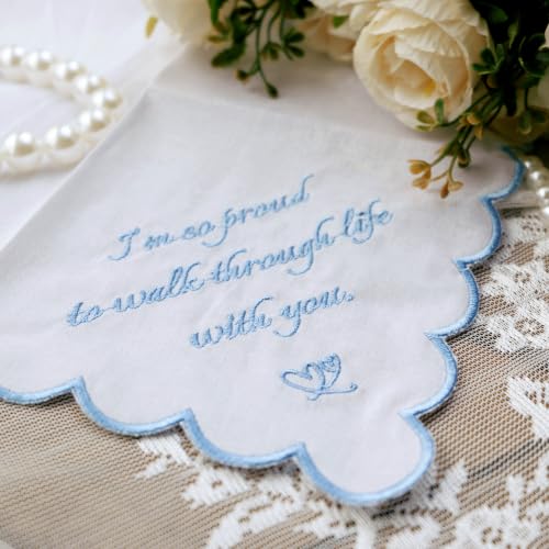 Something Blue Wedding Handkerchiefs for Bride, Embroidered Wedding Gift for Husband Mom Dad - color: Husband