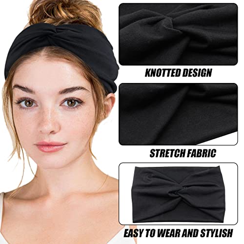 Wide Headbands for Women, Black Turban Headband Stretchy Twisted Head Wraps for Girls Yoga Workout Sports Head Bands For Women's Hair,Pack of 6 - color: Black