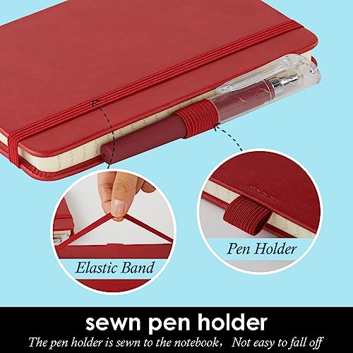 NIRMIRO Small Notebook Journal with Pen, 3 Pack, 3.7" x 5.7", A6 Pocket Lined Notebook for Women/Men Writing Work Travel, Waterproof Leather Cover Notebook, Red - color: 3 Red, size: A6