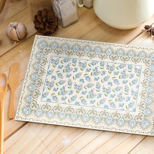 Vintage Floral Placemats with Ornate Gold Trim,12x18 Inch Cute Placemats Spring Table Mats Set of 4 Table Mats for Party Kitchen Dining Decoration-23