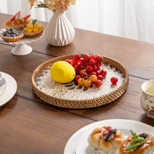 StorageWorks Decorative Coffee Table Tray for Home Decor, Small Wicker Tray - color: Blue Petal, size: 11.8"