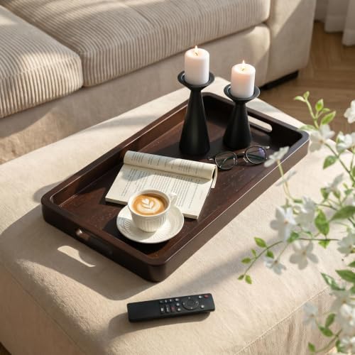 Hanobe 20" Large Wooden Ottoman Serving Trays for Coffee Table Decor