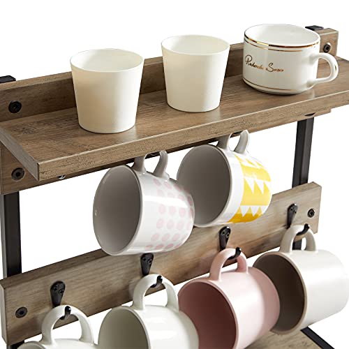 IBUYKE Countertop Mug Tree,Coffee Mug Cup Holder,Greige TBJ002Y - color: Greige, size: with shelf(8 Mugs)