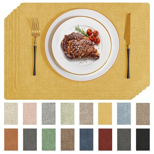 Romanstile Faux Leather Vinyl Placemats Set of 6, Yellow - color: Yellow