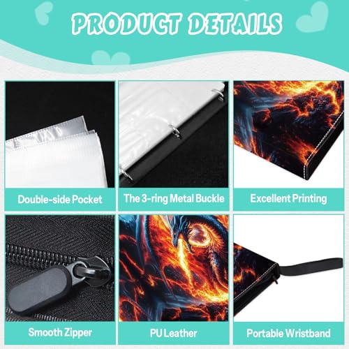 Card Binder 4 Pocket, Trading Card Binder Holder 400 Cards, Double-Sided Collectible Case for Game Cards, Dragon Binder for Collectors, Album Book Storage Collection Gifts for Boys and Girls - color: Fire#Dragon, size: 400 Pockets