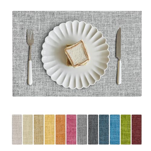 Softalker Faux Linen Cloth Placemats Set of 4-12 x 18 Inch, Ash Grey - color: Ash Grey, size: 4pc