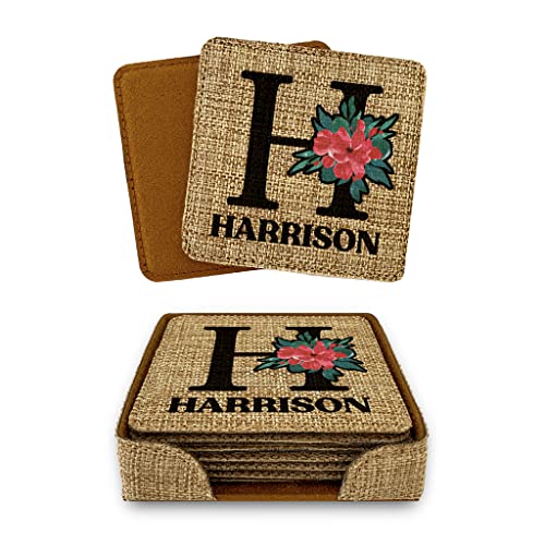 Smile Art Design Family Monogram CUSTOM COASTER Set of 6 with base Square Burlap Material Family Name Personalized Prints Personalized Gifts House warming Wedding Gift Living Room Rustic Decor Style6 - color: Style 06, size: Set of 6 - Square Coaster