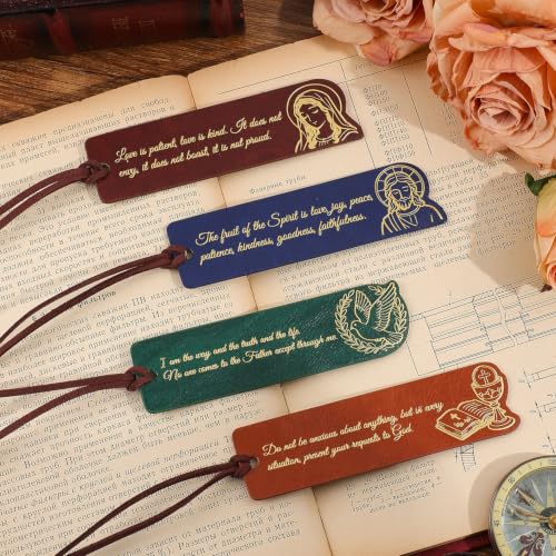 4 PCS Vintage Biblical Quote Leather Bookmarks for Women, Personalized PU Book Marks for Reading Women,Book Marks for Teachers Students School Office Home Supplies - color: 4 Pcs Biblical Quote