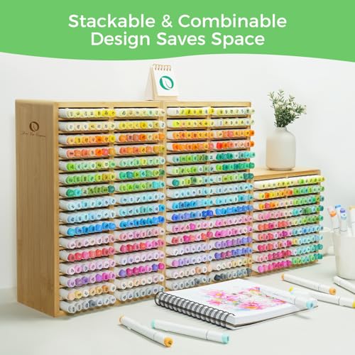 Ohuhu Bamboo Marker Organizer Hold 224 Markers for Honolulu Oahu Series - style: Rounded Corner Hold 224 Markers