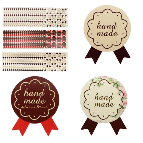 LELE LIFE 900 Handmade Stickers, 3 Styles, 300pcs Each, 2.8x3.5cm/1.1x1.4in, Paper, Rectangular, Perfect for Baked Goods Packaging