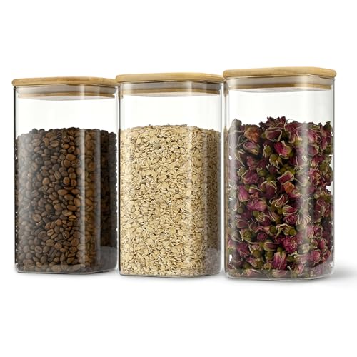 D2scrma 50oz/1.6Qt/1500ml Square Glass Storage Containers with Lids 3-Pack - size: 50oz*3