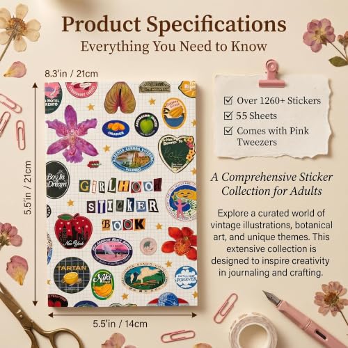 Tmtains 2026 New Girlhood Sticker Book for Scrapbook Junk Journaling DIY - color: Ak-white