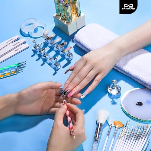 FANDAMEI Nail Art Kit With Nail Stand, Nail Art Tools, Nail Design Tools, Nail Brush, Nail Holder For Painting Nails, Nail Art Brushes, Nail Dotting Tool, Nail Tools For Nail Art, White - color: White